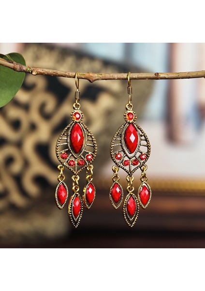 Çok Renkli Bohem Etnik Kadın Küpe 2021 Vintage Oymak Alaşım Reçine Taklidi Dangle Küpe Hint Takı (Yurt Dışından)