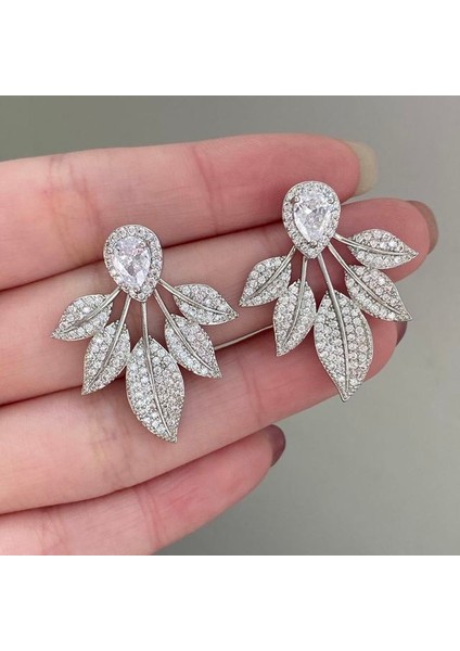 Beyaz 5 Rakol Moda Yaprak Küpe Lüks Kübik Zirkonya Iki Yönlü Aşınma Dangle Küpe Kadınlar Için Ins Trendy Parti Takı Aksesuarları (Yurt Dışından)