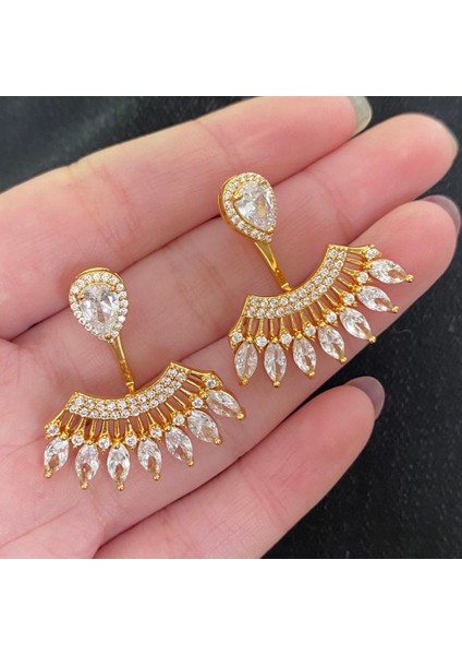 Beyaz 5 Rakol Moda Yaprak Küpe Lüks Kübik Zirkonya Iki Yönlü Aşınma Dangle Küpe Kadınlar Için Ins Trendy Parti Takı Aksesuarları (Yurt Dışından) modelleri