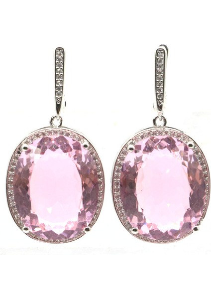 Künzit Küpe 40X21MM Büyük Oval Takı Seti 17.5g Renk Değiştiren Sultanit Alexandrite Topaz Gümüş Küpe Kolye Göz Alıcı (Yurt Dışından)