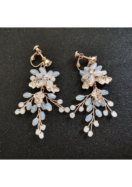 2123 Gül Altın Slbrıdal El Yapımı Rhinestones Kristaller Inciler Klipsli/kulak Pin Düğün Dangle Küpe Gelin Avize Küpe Kadın Takı (Yurt Dışından)
