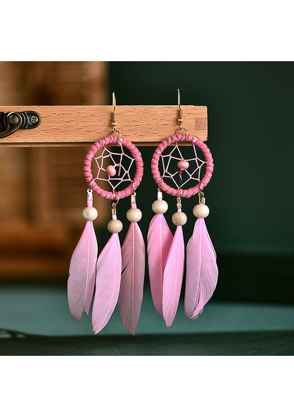 Pink-2 Kadın Küpe 2022 Trend Piercing Asılı Küpe Vintage Tüy Kadın Aksesuarları Moda Retro Kadın Küpe Takı (Yurt Dışından)