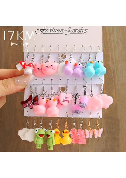 No.15 CS54045 17KM Karikatür Kurbağa Ördek Küpe Seti Hayvan Kelebek Sevimli Dangle Küpe Kadınlar Için Geometrik Ayı Bulut Küpe Trendy Takı (Yurt Dışından) fiyatları