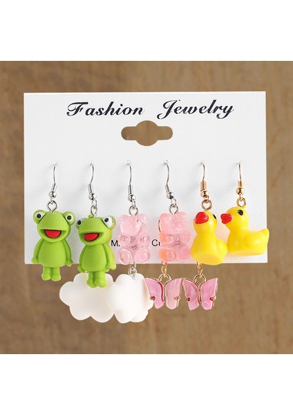 No.15 CS54045 17KM Karikatür Kurbağa Ördek Küpe Seti Hayvan Kelebek Sevimli Dangle Küpe Kadınlar Için Geometrik Ayı Bulut Küpe Trendy Takı (Yurt Dışından) modelleri