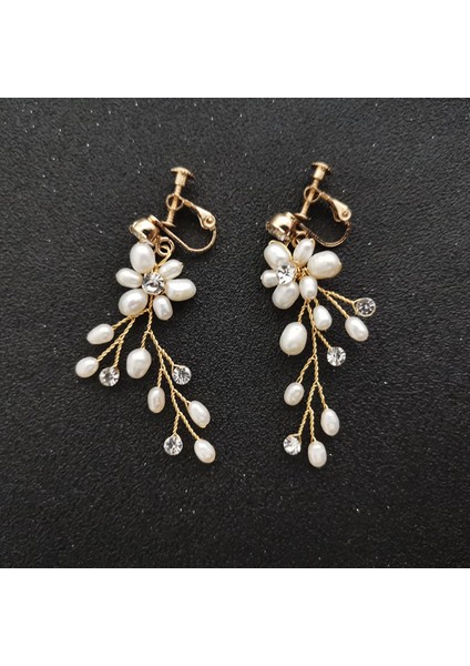 2126 Altın Slbrıdal El Yapımı Rhinestones Kristaller Inciler Klipsli/kulak Pin Düğün Dangle Küpe Gelin Avize Küpe Kadın Takı (Yurt Dışından)
