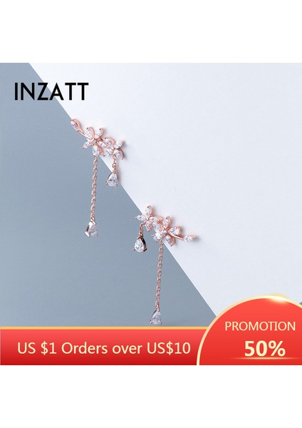 Gül Altın Inzatt Gerçek 925 Ayar Gümüş Çiçek Zirkon Su Damlası Dangle Bırak Küpe Kadınlar Için Zarif Püskül Moda Takı Gül Altın (Yurt Dışından) fiyatları