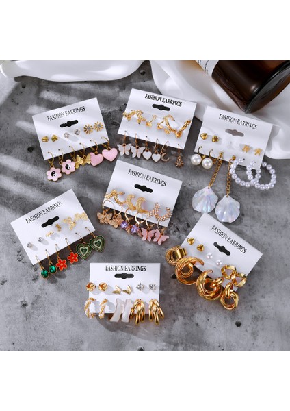 51264 Lats Vintage Inci Küpeler Set Metal Altın Renk Dangle Küpe Trendy Kalp Kelebek Halka Küpe Geometrik Moda Takı (Yurt Dışından) indirimleri
