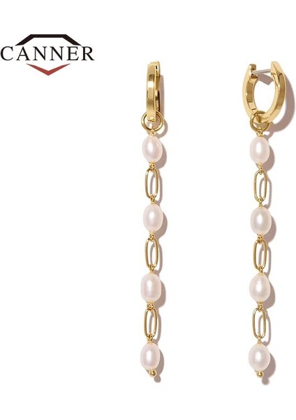 E2 Konserve 925 Ayar Gümüş 18K Altın Kaplama Zincir Inci Kolye Damla Küpe Kadın Dangle Piercing Küpe Takı Pendientes (Yurt Dışından)