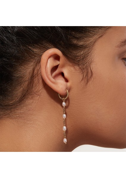 E2 Konserve 925 Ayar Gümüş 18K Altın Kaplama Zincir Inci Kolye Damla Küpe Kadın Dangle Piercing Küpe Takı Pendientes (Yurt Dışından)