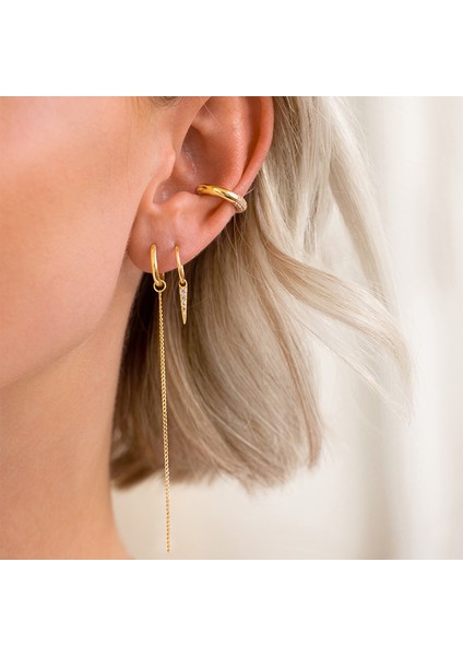 E2 Konserve 925 Ayar Gümüş 18K Altın Kaplama Zincir Inci Kolye Damla Küpe Kadın Dangle Piercing Küpe Takı Pendientes (Yurt Dışından)