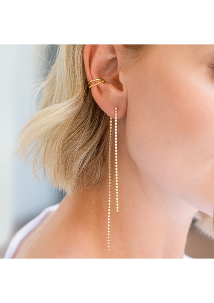 E2 Konserve 925 Ayar Gümüş 18K Altın Kaplama Zincir Inci Kolye Damla Küpe Kadın Dangle Piercing Küpe Takı Pendientes (Yurt Dışından)