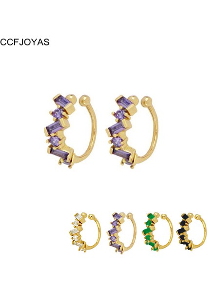 Stil 3 Siyah Ccfjoyas 1 Çift Basit 925 Ayar Gümüş Zirkon Klipsli Küpe Kadınlar Için Beyaz/mor/siyah/yeşil Altın Rengi Klip Küpe (Yurt Dışından) fiyatları