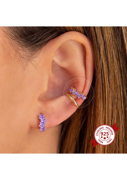 Stil 3 Siyah Ccfjoyas 1 Çift Basit 925 Ayar Gümüş Zirkon Klipsli Küpe Kadınlar Için Beyaz/mor/siyah/yeşil Altın Rengi Klip Küpe (Yurt Dışından) modelleri