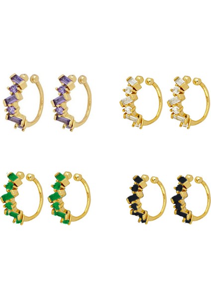 Stil 3 Siyah Ccfjoyas 1 Çift Basit 925 Ayar Gümüş Zirkon Klipsli Küpe Kadınlar Için Beyaz/mor/siyah/yeşil Altın Rengi Klip Küpe (Yurt Dışından) fırsatları