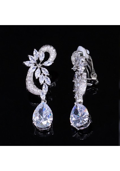 Mavi Cwwzircons Delinmemiş Vintage Kraliyet Mavi Cz Kristal Çiçek Şekli Hiçbir Delik Kulak Gelin Klip Küpe Piercing Olmadan CZ023 (Yurt Dışından)