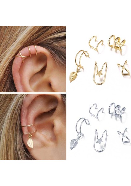 E875BJIN 5 Adet/takım 2020 Moda Kulak Manşetleri Yaprak Klip Küpe Kadınlar Için Dağcılar Hiçbir Piercing Sahte Kıkırdak Küpe (Yurt Dışından) fırsatları