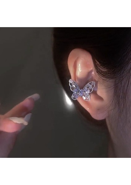 EJ318 Gümüş Sağ Moda Köpüklü Kristal Yaprak Kulak Klipsi Çiçekler Kelebek Piercing Olmadan Küpe Kadınlar Için Zarif Kulak Manşet Düğün Takısı (Yurt Dışından)