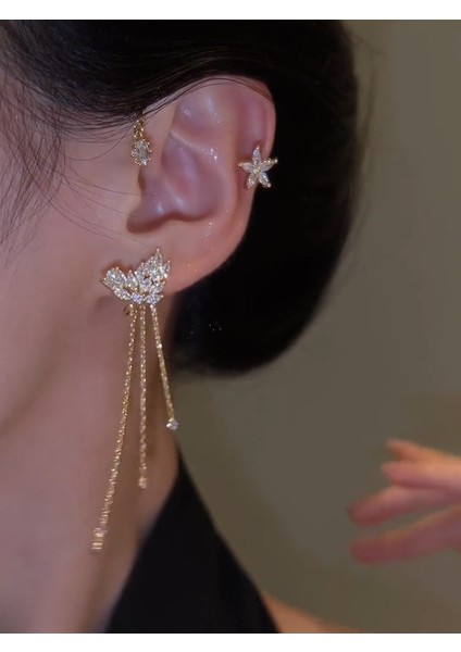 EJ318 Gümüş Sağ Moda Köpüklü Kristal Yaprak Kulak Klipsi Çiçekler Kelebek Piercing Olmadan Küpe Kadınlar Için Zarif Kulak Manşet Düğün Takısı (Yurt Dışından)