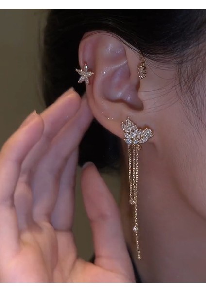 EJ318 Gümüş Sağ Moda Köpüklü Kristal Yaprak Kulak Klipsi Çiçekler Kelebek Piercing Olmadan Küpe Kadınlar Için Zarif Kulak Manşet Düğün Takısı (Yurt Dışından)
