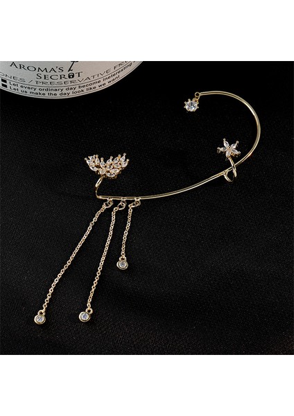 EJ318 Gümüş Sağ Moda Köpüklü Kristal Yaprak Kulak Klipsi Çiçekler Kelebek Piercing Olmadan Küpe Kadınlar Için Zarif Kulak Manşet Düğün Takısı (Yurt Dışından)