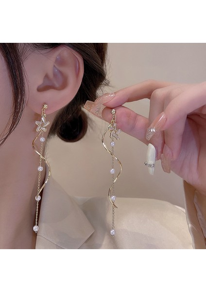 ED256 2022 Yeni Uzun Kristal Yıldız Püskül Inci Altın Küpe Kadınlar Için Kişilik Moda Küpe Düğün Takısı Doğum Günü Hediyeleri (Yurt Dışından) modelleri