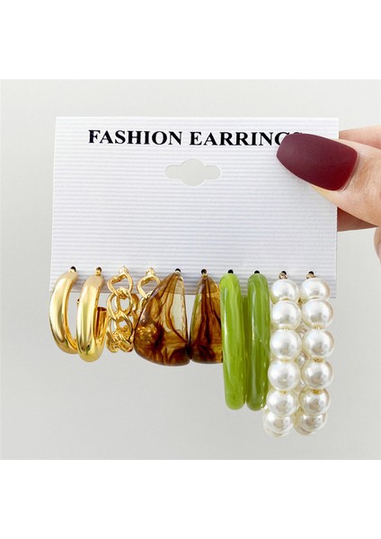 64455 Altın Rengi Inci Hoop Küpe Seti Metal Dangle Küpe Vintage Daire Geometrik Büküm Kadın Kızlar Için Trendy Takı Hediyeler (Yurt Dışından)