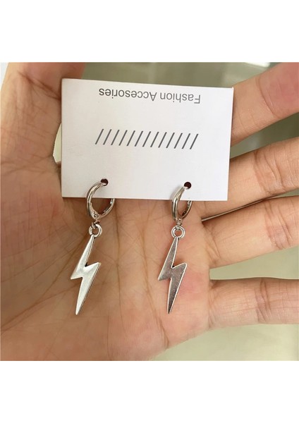 E093AJIN Rinhoo Punk Paslanmaz Çelik Küpe Erkek Kadın Gotik Çapraz Yıldırım Inci Geometri Küpe Pop Hip Hop Piercing Takı (Yurt Dışından)