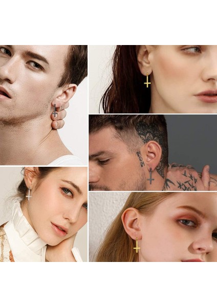 Uzun Altın Moda Paslanmaz Çelik Asimetrik Çapraz Kolye Kıkırdak Damla Dangle Küpe Serin Kadın Erkek Dostluk Hediyeler Için Punk Takı (Yurt Dışından) modelleri