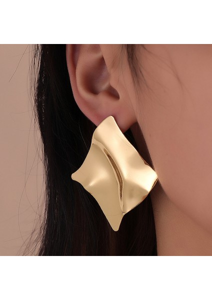 ES2126 Altın Hiphop Abartılı Düzensiz Metal Dangle Küpe Spiral Büküm Düğüm Geometri Yuvarlak Pürüzsüz Kaya Küpe Brincos Takı Hediye (Yurt Dışından)