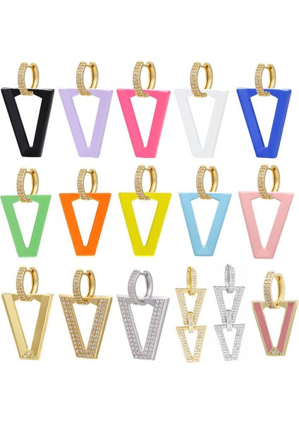 Emaye Açık Mor Qmhje Kadın Dangle Küpe Geometrik Üçgen Boyama Neon Yeşil Floresan Takı Küpe Aretes Cz Hoop Altın Gümüş Renk (Yurt Dışından)