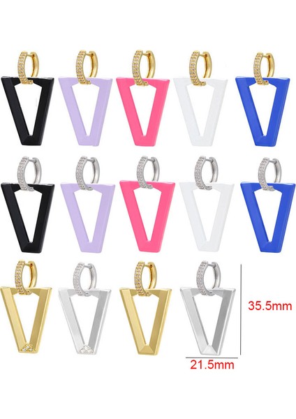Emaye Açık Mor Qmhje Kadın Dangle Küpe Geometrik Üçgen Boyama Neon Yeşil Floresan Takı Küpe Aretes Cz Hoop Altın Gümüş Renk (Yurt Dışından)