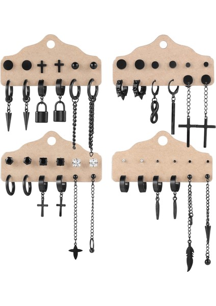 Stil 24-(2mm) 2 Parça Paslanmaz Çelik Siyah Saplama Küpe Çapraz Dangle Küpe Seti Küçük Hoop Huggie Küpe Moda Piercing Takı (Yurt Dışından) fiyatları