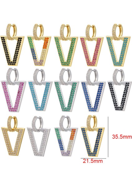 Gümüş Beyaz Cz Qmhje Kadın Dangle Küpe Geometrik Üçgen Boyama Neon Yeşil Floresan Takı Küpe Aretes Cz Hoop Altın Gümüş Renk (Yurt Dışından) fırsatları