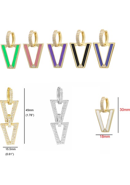 Gümüş Beyaz Cz Qmhje Kadın Dangle Küpe Geometrik Üçgen Boyama Neon Yeşil Floresan Takı Küpe Aretes Cz Hoop Altın Gümüş Renk (Yurt Dışından) indirimleri