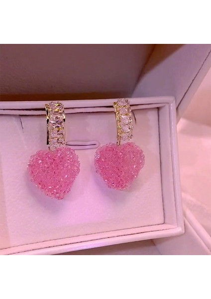 Rhinestone Aşk 2022 Yeni Trendy Güzel Pembe Taze Meyve Şeftali Kalp Dangle Küpe Kadınlar Için Tatlı Kristal Takı Kız Hediye Yaz Aksesuarları (Yurt Dışından)