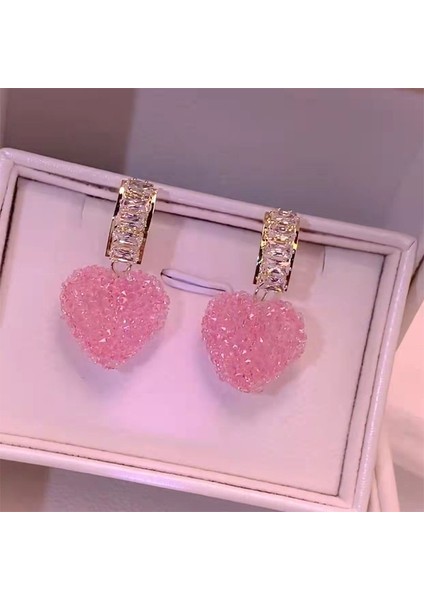 Rhinestone Aşk 2022 Yeni Trendy Güzel Pembe Taze Meyve Şeftali Kalp Dangle Küpe Kadınlar Için Tatlı Kristal Takı Kız Hediye Yaz Aksesuarları (Yurt Dışından)