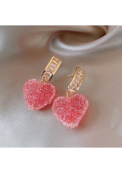 Rhinestone Aşk 2022 Yeni Trendy Güzel Pembe Taze Meyve Şeftali Kalp Dangle Küpe Kadınlar Için Tatlı Kristal Takı Kız Hediye Yaz Aksesuarları (Yurt Dışından)