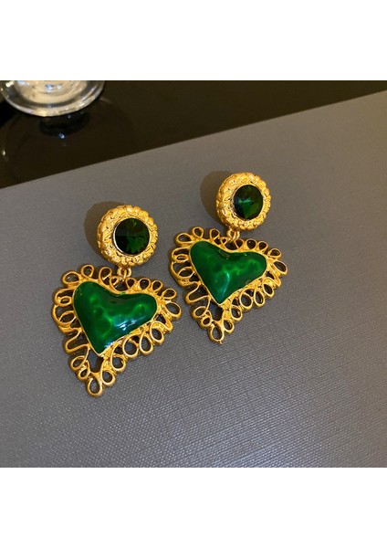 Bir Huanzhı Retro Emaye Inci Çiçek Kalp Renkli Metal Kolye Küpe 2022 Yeni Kış Fransız Vintage Takı Pendientes Mujer (Yurt Dışından)