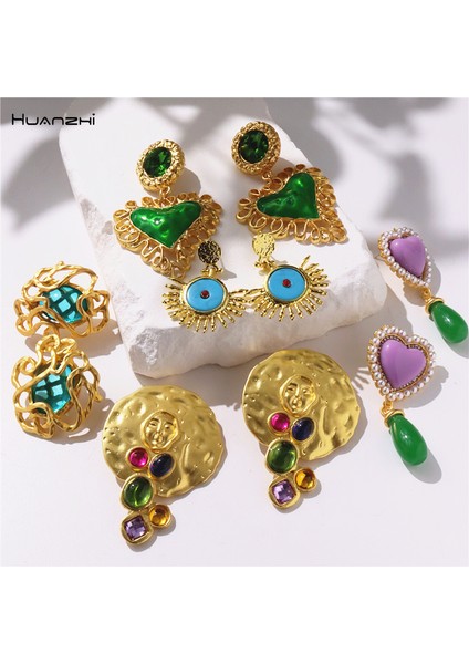Bir Huanzhı Retro Emaye Inci Çiçek Kalp Renkli Metal Kolye Küpe 2022 Yeni Kış Fransız Vintage Takı Pendientes Mujer (Yurt Dışından)