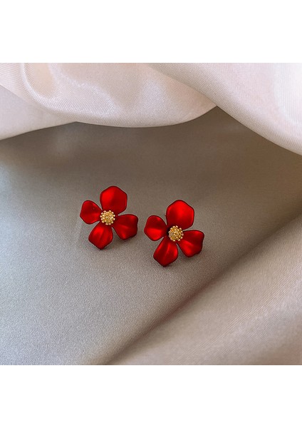 Kırmızı Çiçek Küpe Inci Ilmek Dangle Küpe Kadınlar Için Fransız Vintage Kırmızı Gül Çiçek Ilmek Inci Sonbahar Kış Festivali Takı Aksesuarları (Yurt Dışından)