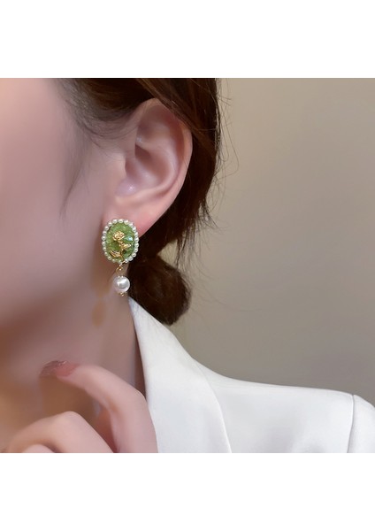 Çiçek Küpe 7 Monet Gül Yeşil Çiçek Inci Oval Dangle Küpe Kadınlar Için Fransız Retro Zarif Süper Peri Mizaç 2022 Trend Takı (Yurt Dışından)