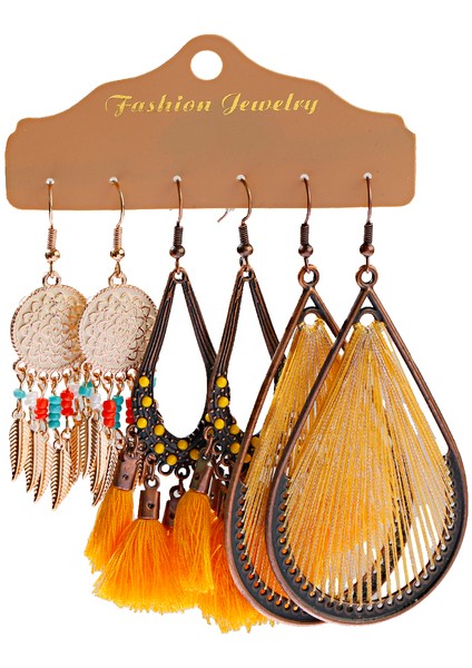 HQEF-2145 2020 Vintage Bronz Geometri Dangle Küpe Seti Süs Etnik Boho Charm Takı Brincos Aksesuarları (Yurt Dışından)