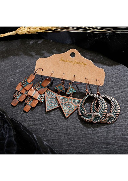 HQEF-2145 2020 Vintage Bronz Geometri Dangle Küpe Seti Süs Etnik Boho Charm Takı Brincos Aksesuarları (Yurt Dışından)