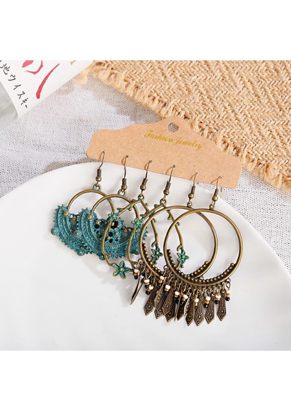 HQEF-2145 2020 Vintage Bronz Geometri Dangle Küpe Seti Süs Etnik Boho Charm Takı Brincos Aksesuarları (Yurt Dışından)