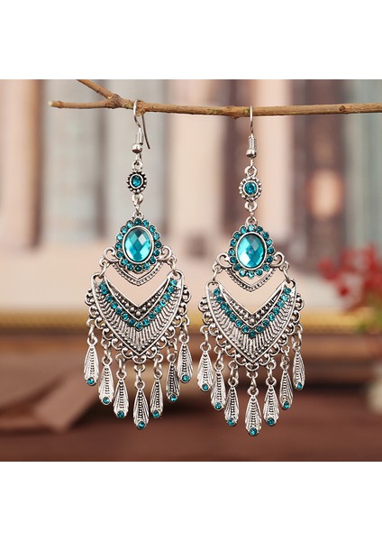 Çok Renkli Bohemian Kadın Küpe Moda Antik Gümüş Renk Alaşım Su Damlası Vintage Etnik Taklidi Püskül Dangle Küpe (Yurt Dışından) fiyatları