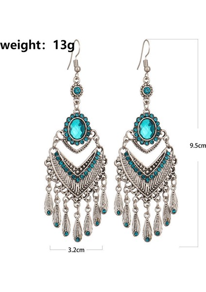 Çok Renkli Bohemian Kadın Küpe Moda Antik Gümüş Renk Alaşım Su Damlası Vintage Etnik Taklidi Püskül Dangle Küpe (Yurt Dışından) fırsatları