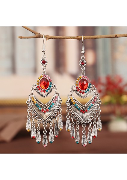 Çok Renkli Bohemian Kadın Küpe Moda Antik Gümüş Renk Alaşım Su Damlası Vintage Etnik Taklidi Püskül Dangle Küpe (Yurt Dışından) indirimleri