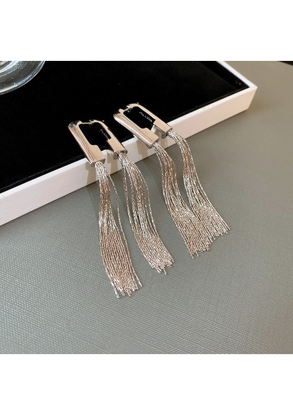 Ee Gümüş Renk Vintage Altın Rengi Uzun Metal Püskül Damla Küpe Kadınlar Için Parlak Kalp Eşkenar Dörtgen Kore Küpe Moda Takı 2022 Yeni (Yurt Dışından)