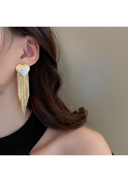 Ee Gümüş Renk Vintage Altın Rengi Uzun Metal Püskül Damla Küpe Kadınlar Için Parlak Kalp Eşkenar Dörtgen Kore Küpe Moda Takı 2022 Yeni (Yurt Dışından) modelleri