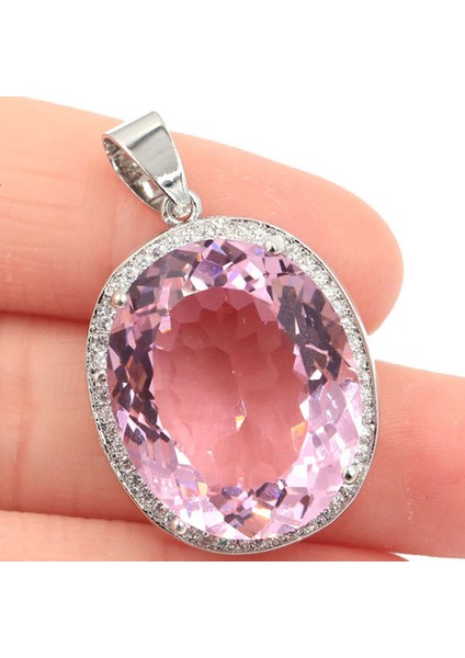 Kunzite Kolye 40X21MM Büyük Oval Takı Seti 17.5g Renk Değiştiren Sultanit Alexandrite Topaz Gümüş Küpe Kolye Göz Alıcı (Yurt Dışından)